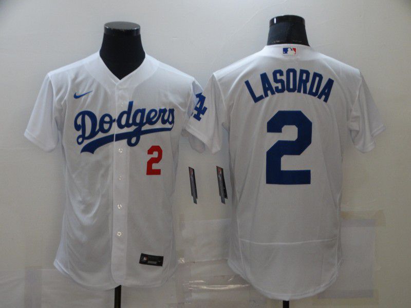 Men Los Angeles Dodgers #2 Lasorda White Elite Nike MLB Jerseys